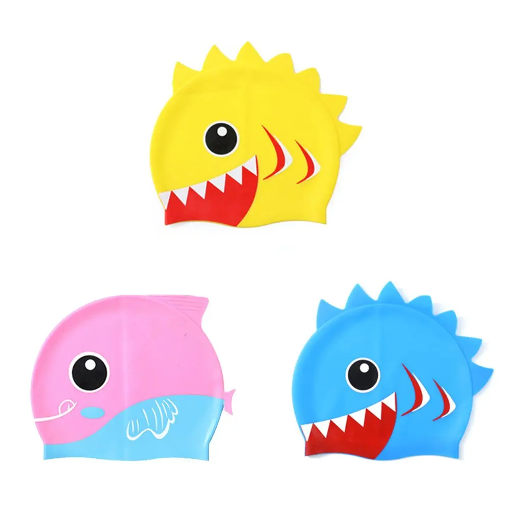 

3 Pcs Cartoon Swimming Cap Sharx Children Silicone Kids Swimming Pool Hat Waterproof Protect Ears Boys and Girls Swim Equipment