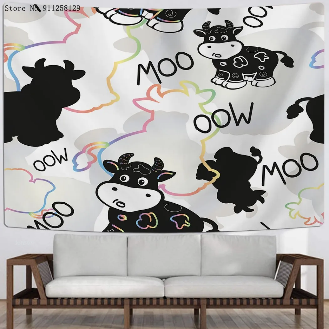 

Cow Tapestry Lovely Cattle Animal Wall Hanging Cartoon Wall Carpet 3D Print For Living Room Tapestry For Home Custom Tapestry