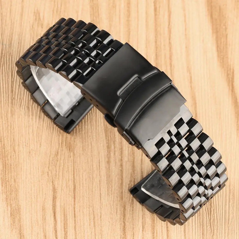 

Universal 22mm Black Stainless Steel Watch Band Wrist Bracelet With Buckle Replacement High Quality Metal Watch Strap Wristbands