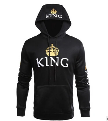 STYLE C KING Модная новинка, осенне-зимняя толстовка с капюшоном для пар, толстовка с принтом короля и королевы, толстовка с капюшоном и длинным рукавом с карманом для влюбленных - Цвет: STYLE C KING