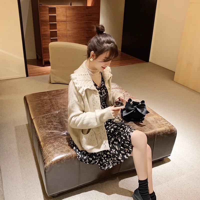 MISHOW женский весенний Повседневный однотонный вязаный свитер с отворотом и v