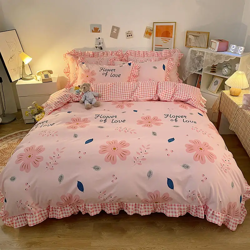 

1Pc Pink Color Comforter Covers with Lace Flower Printing Edredon Cama 90 Queen/King Size Edredon Cama 150 (Without Pillowcase)