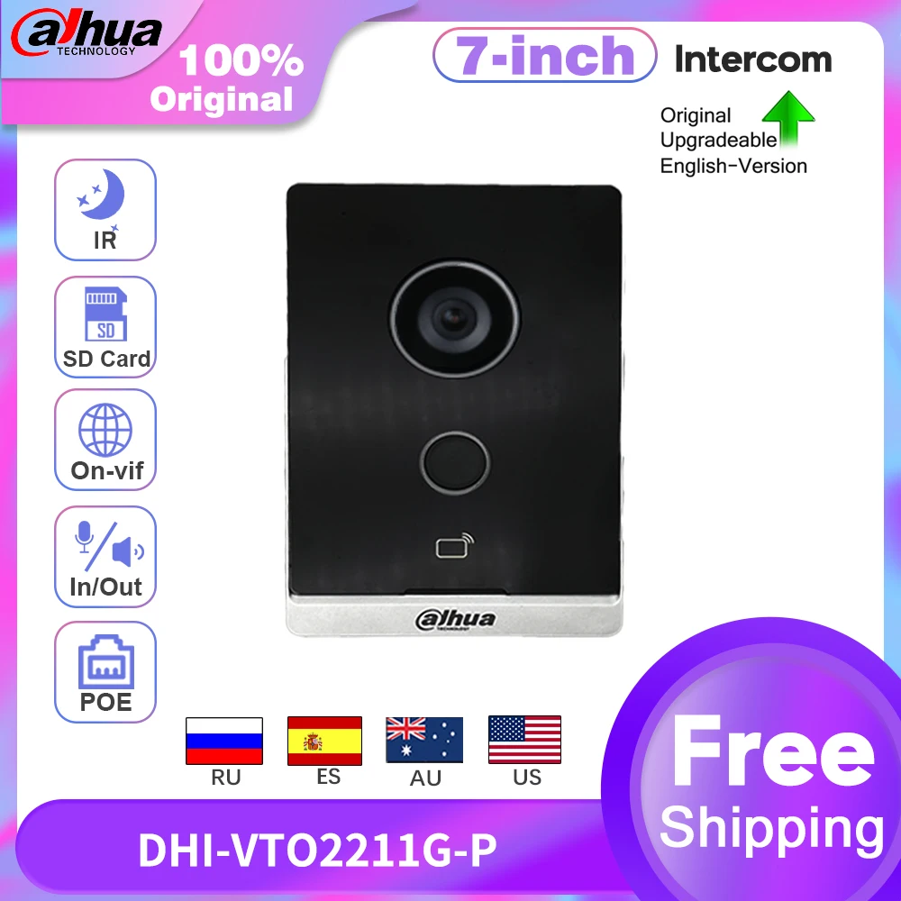 

Dahua Intercom Original VTO2211G-P 7 Inch Outdoor POE 1080P Doorbell Smart Home Two-Way Audio Alarm In/out 2-Door App Remote
