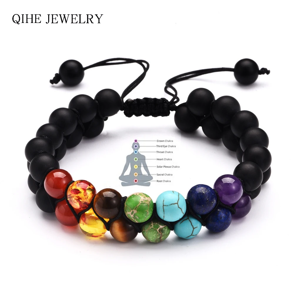 

7 Chakra Beads Lava Rock Bracelet 8mm Double Layer Row Adjustable Unisex Yoga Stone Energy Healing Stone Bracelets Gift