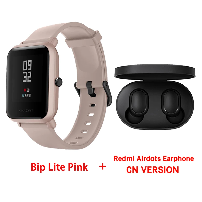pink add airdots Оригинальные Смарт-часы Amazfit Huami Bip Lite 2, gps, 45 дней, батарея глонесс, пульсометр, умные часы HUAMI, глобальная версия - Цвет: pink add airdots