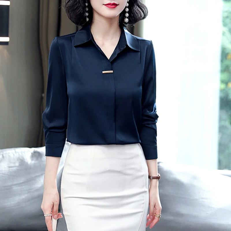 Блузка Женская атласная с длинным рукавом элегантный топ винтажная блузка