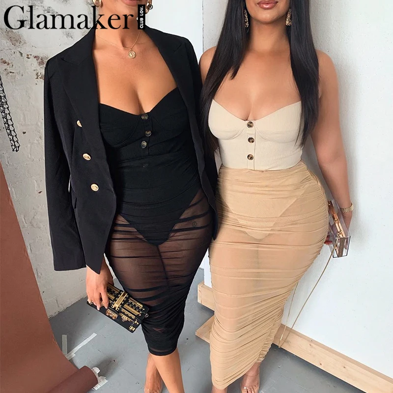 Женское прозрачное Сетчатое платье Glamaker летнее облегающее длинное в стиле
