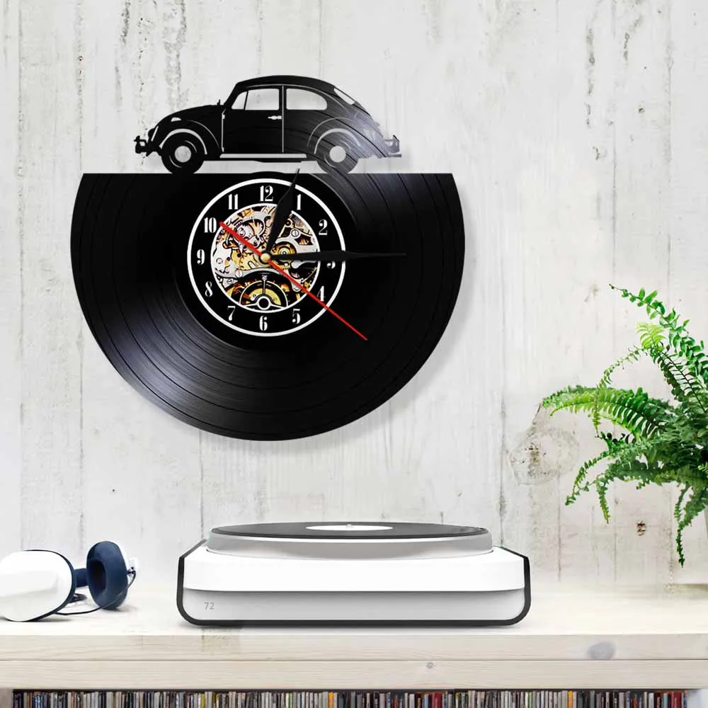 Винтажные настенные часы из переработанного материала в стиле ретро с виниловой