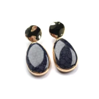 fashion egg shaped gilt edge earrings high quality natural stone black agate dangler for women birthday wedding jewelry gifts