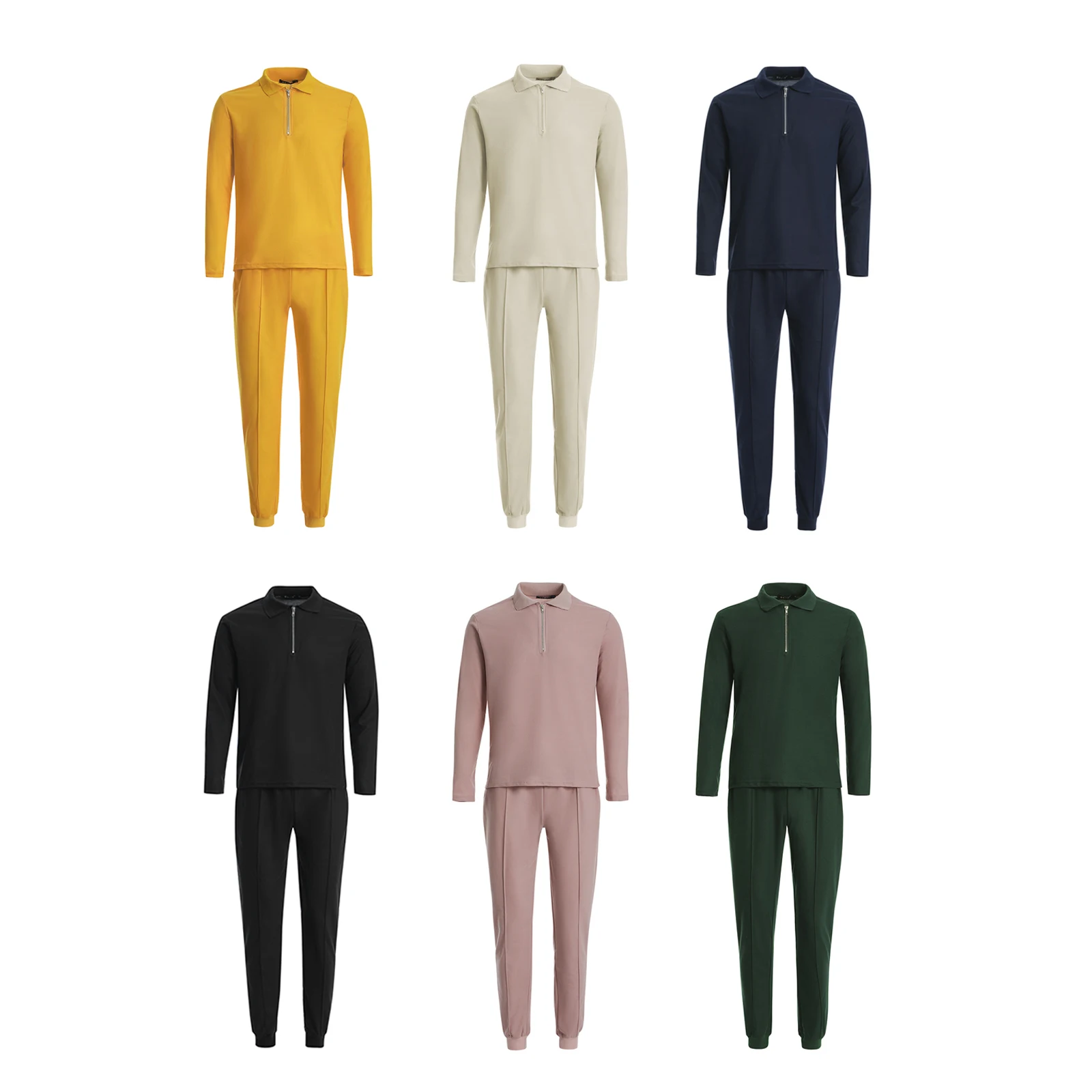 

Мужской однотонный приталенный модный костюм для отдыха, футболка с длинным рукавом и лацканами на молнии и штаны с карманами для взрослых, на шнурке