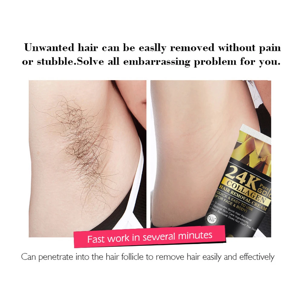 

24K Gold Collagen Hair Removal Cream Depilatory Painless Non-irritating Hair Removal Cream 100g New