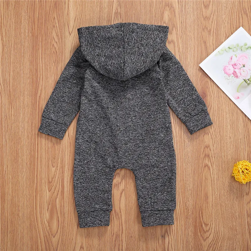 2020 Autumn Baby Boys Girls Hoodie Jumpsuit Zipper Long Sleeve Romper Outfit with Pocket 0-18M