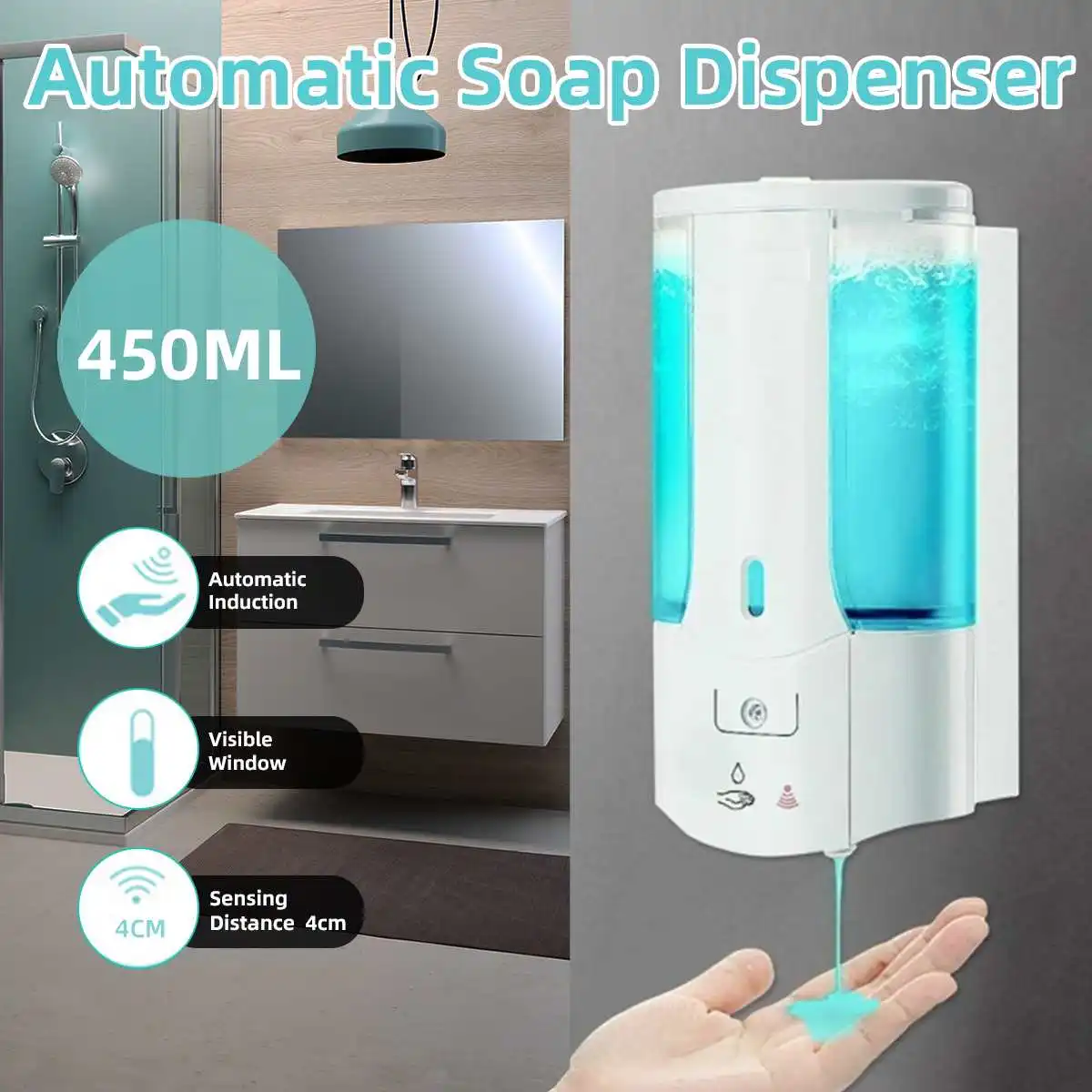 

450mL Wall Mounted Automatic Soap Dispenser Infrared Induction Smart Liquid Soap Dispenser for Kitchen Bathroom Dispenser Home