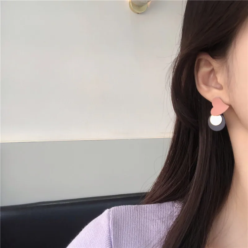 

Fashion personality temperament contracted lovely contrast color peach heart earring sweet women earrings jewelry accessories