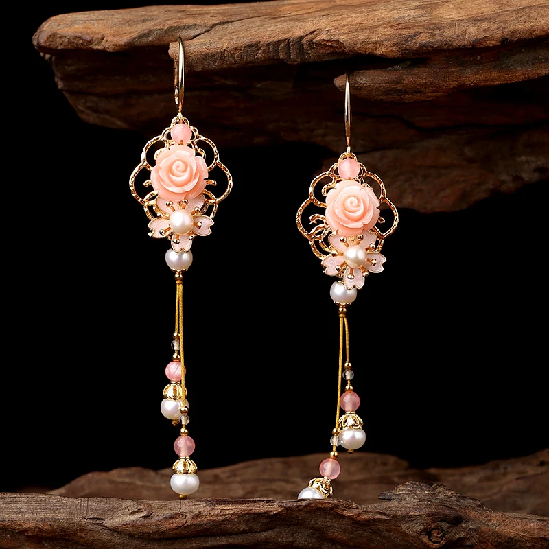 Винтажные серьги кисточки в китайском дворцовом стиле из серебра 925 пробы с