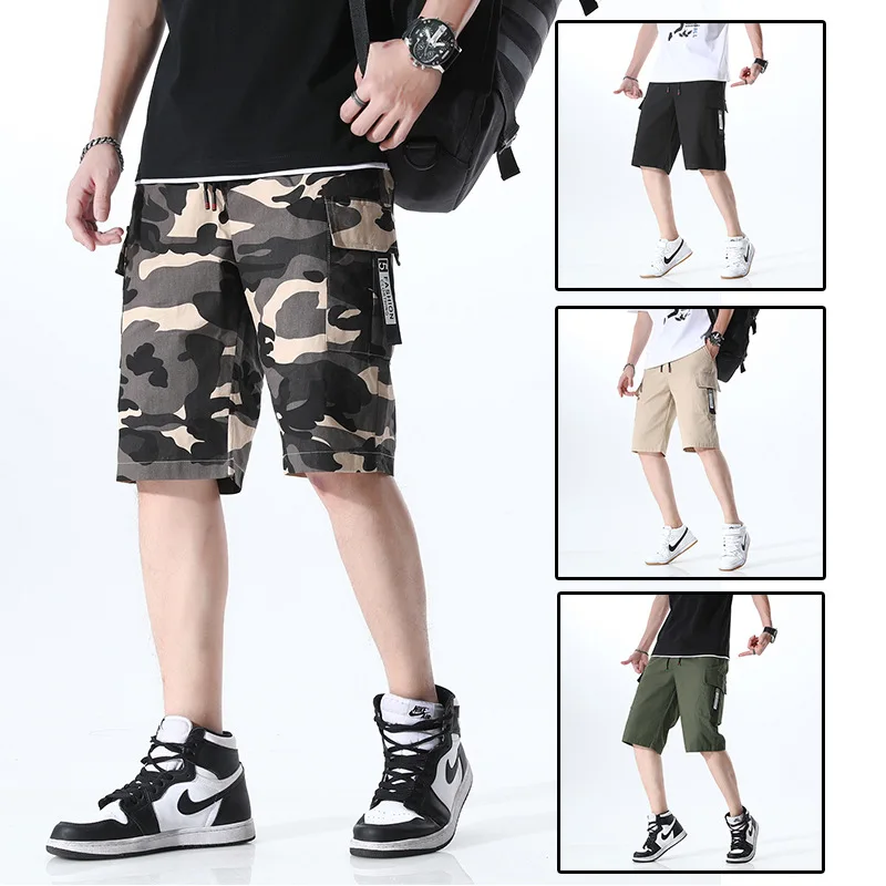 

2021Summer Cargo Shorts Mens Fashion Camouflage Military Shorts Mens Multi-pocket Loose Casual Cotton Five-point Shorts Men