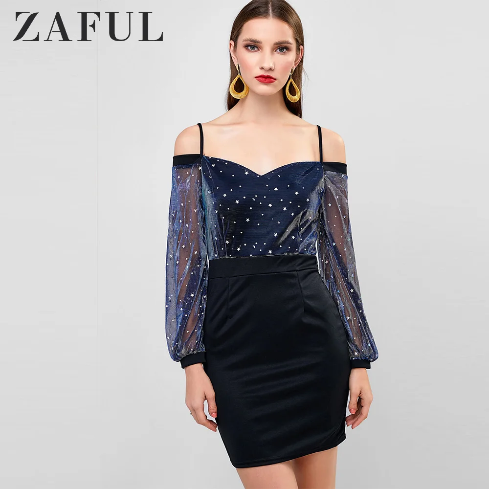 ZAFUL/блестящие вечерние платья с вырезами на плечах и звездами Луной 2020 платье