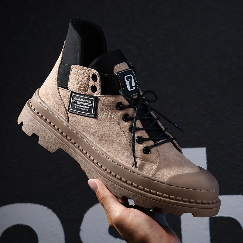 

Leather Men's Martin Shoes Fashion Cow Suede Lace-Up Shoes Thick Bottom Non-Slip Casual Sneakers British Men Oxford Shoes