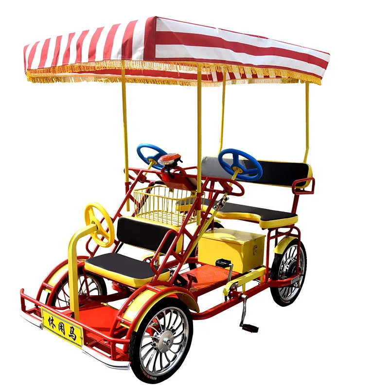 Однорядный Педальный и электрический велосипед Двухместный туристический Surrey