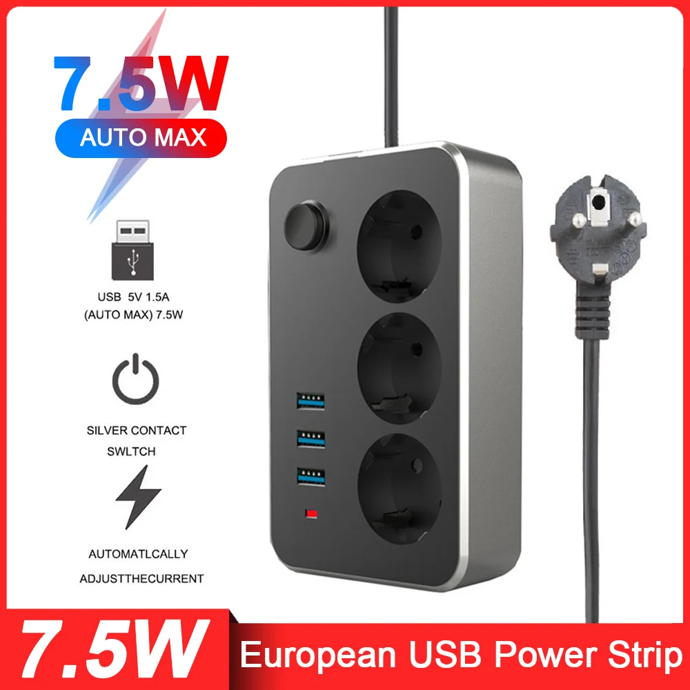 

Удлинитель электрический с 2 розетками и 3 USB-портами, 1,8 м