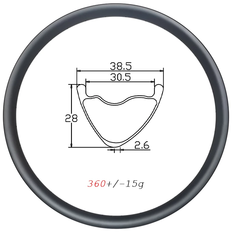 

29er 360g Asymmetric 38.5mm wide MTB XC carbon rims clincher tubeless disc 28mm deep mountain wheels 24H 28H 32H UD matte glossy