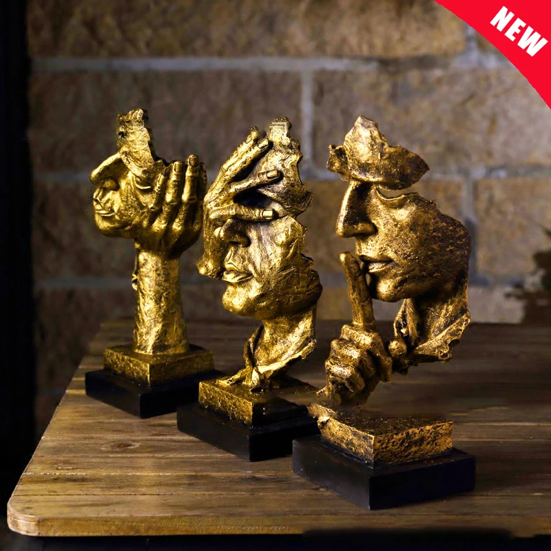 

Nordic Simple Abstract Sculpture Figurine Ornaments Silence Is Gold Statu Modern Art Sculpture Home Decoration Christmas Gift