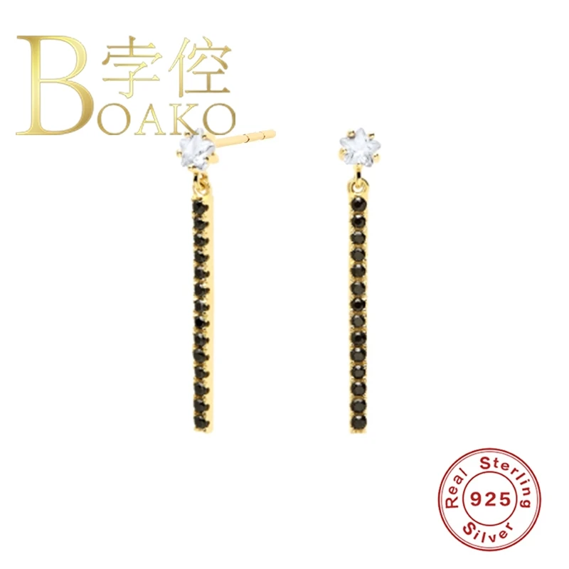 

BOAKO 925 Sterling Silver Earrings Dangle Star Earrings For Women Diamond Jewelry Fashionable Zircon Lurury Square Bijou