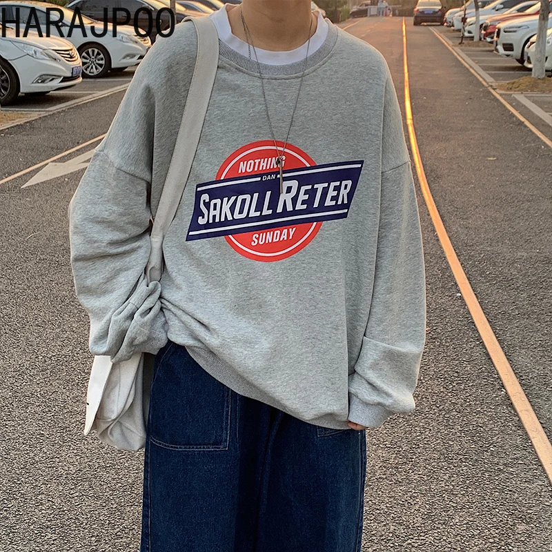 

Harajpoo Women Sweatshirts High Street Fashion Men Women Hip Hop Wild Loose Ins Jacket Korean Letter Printing Crewneck Clothes