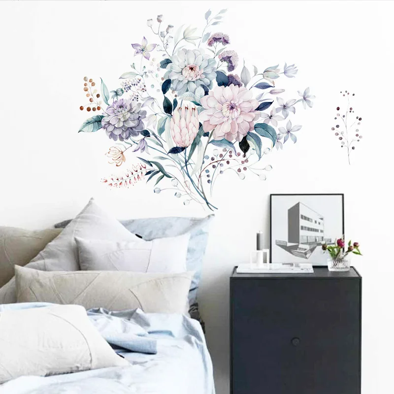

Water Color Flowers and Plants Wall Stickers Bedroom Living Room Home Background Decoration Mural Removable Stickers Wallpaper