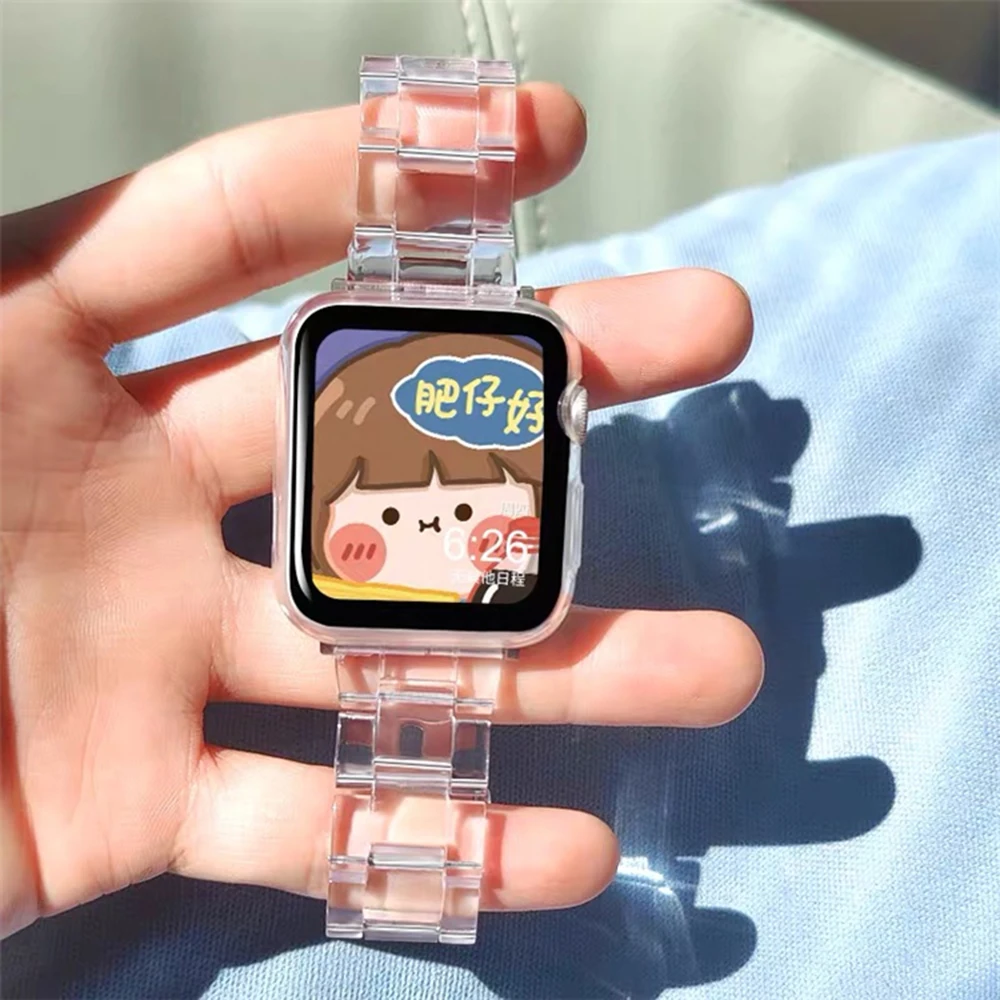 

UEBN Luxurious Transparent Resin Strap for Apple watch Series 5 40mm 44mm band for iWatch 5 4 3 2 Bracelet 42mm 38mm watchbands