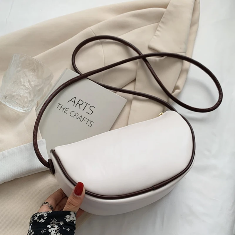 

Women Crossbody Bags Half Moon Solid Color Casual Satchels Purse Pu Leather Shoulder Bags For Women Luxury Messenger Bags