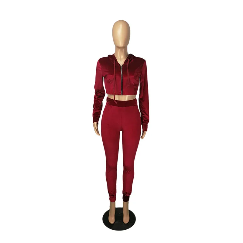 

HIRIGIN Hoodies Lounge Wear Zip Up Full Sleeve Expose Navel 2 Piece Set Women Sweatsuit Fashion Jogger Fitness Matching Sets