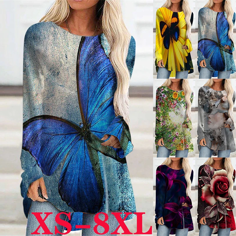 Женская футболка с длинным рукавом Повседневная Свободная принтом | одежда