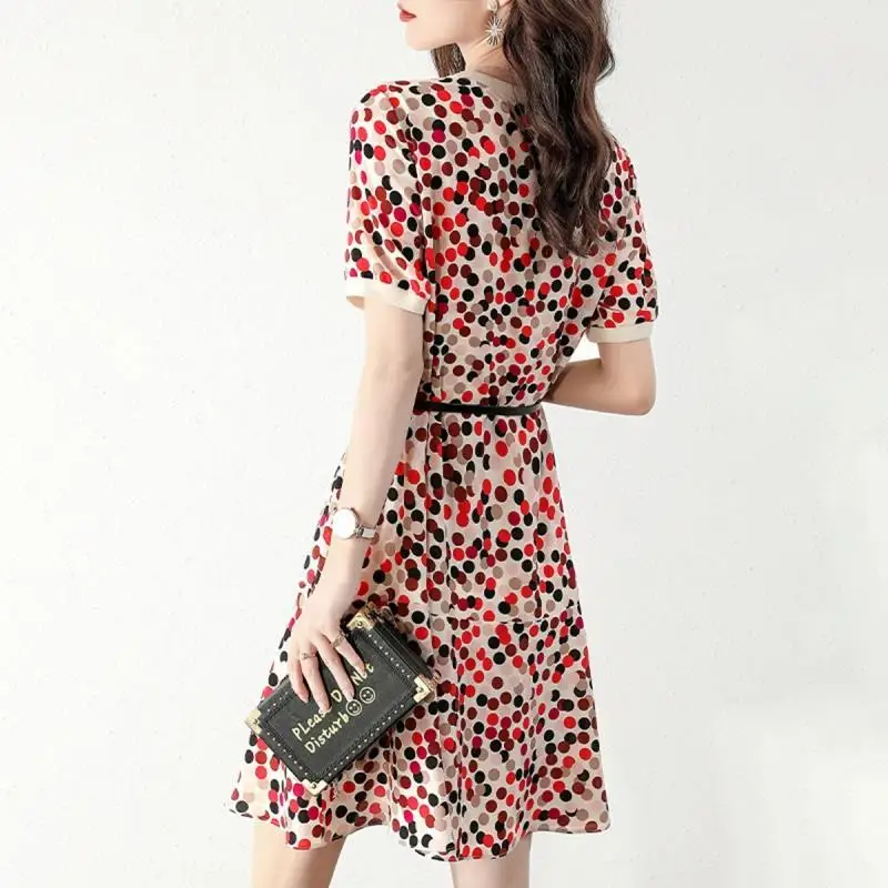 

Wave Dot Dress Women's 2021 Summer New Fishtail Skirt Temperament Skinny Short Sleeve French Skirt