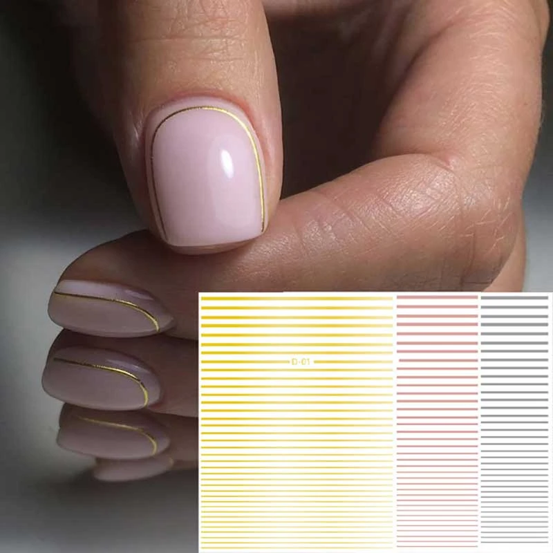 

1pc 3D Nail Sticker White Gold Silver Foil Curve Stripe Lines Nails Accessories Adhesive Striping Tape Nail Art Stickers Decals