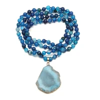 2021 trendy bohemian tribal style jewelry semi gemstoness pendant stone choker women long necklace