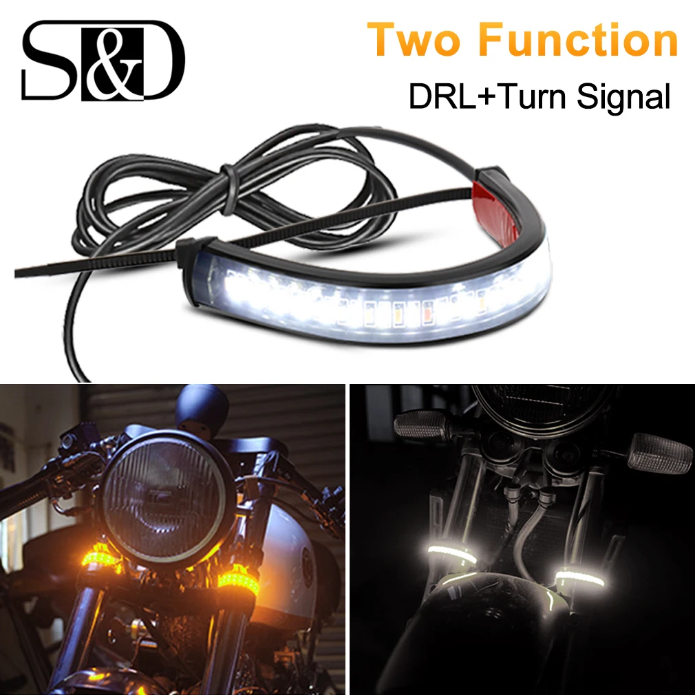 1Pc 8000LM Motorcycle LED Turn Signal Light DRL Amber White 36SMD Moto Flasher Ring Fork Strip Lamp Flashing Blinker 12V