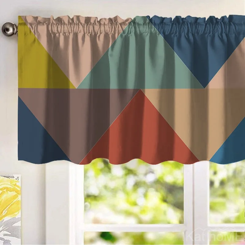 

Nordic Geometric Short Blackout Curtains With Rod Pocket Thermal Insulation Window Valance Kitchen Room Darkening Bedroom Decor
