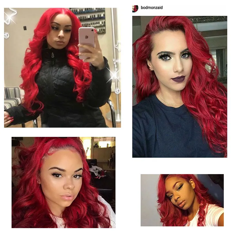 Перуанские человеческие пряди волос с закрытием объемная волна 3 T1B/красный Омбре