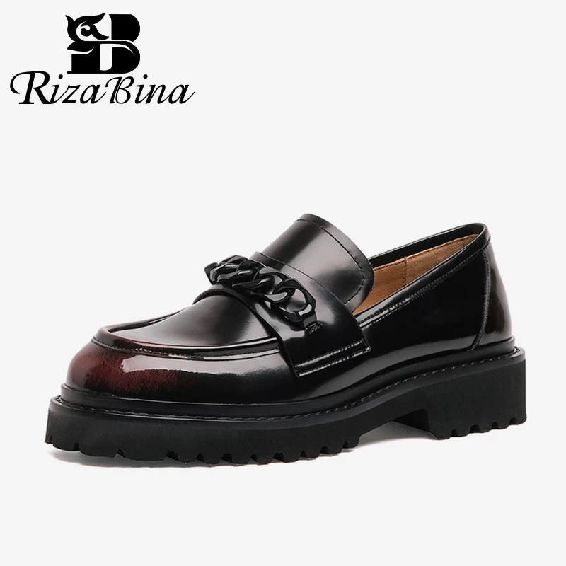

RIZABINA Women Flats Shoes Real Leather Casual Daily Shoe Woman New Fashion Platform Spring Office Lady Footwear Size 34-39