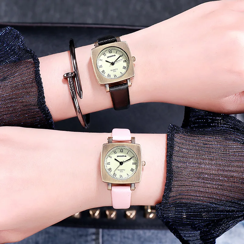 Часы наручные женские с бронзовым браслетом Роскошные Кварцевые квадратным