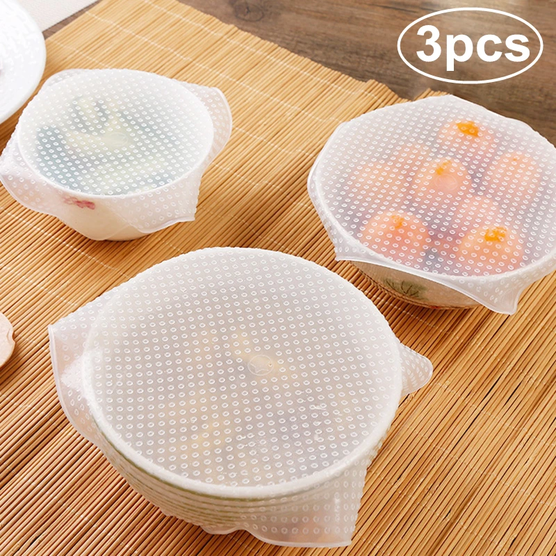 

3pcs Silicone Food Wraps Reusable Keeping Food Fresh Saran Wrap Bowl Pot Seal Vacuum Cover Stretch Lid Kitchen Accessories