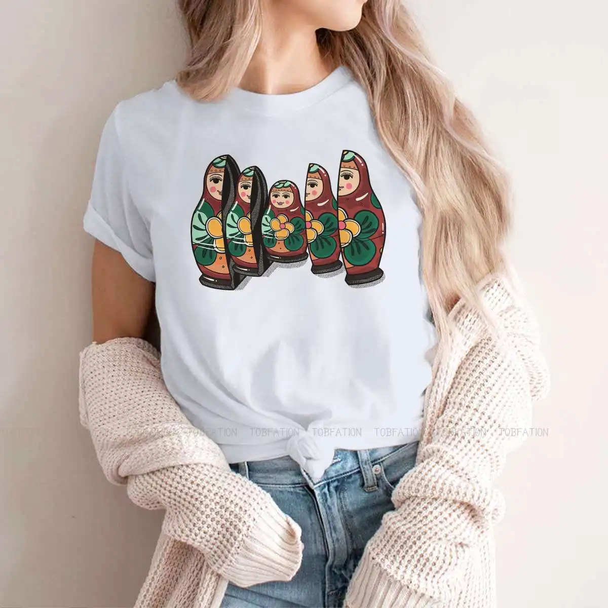 Matrioskas Матрешка кукла Русская Чайная женская футболка Ретро женские Топы Harajuku