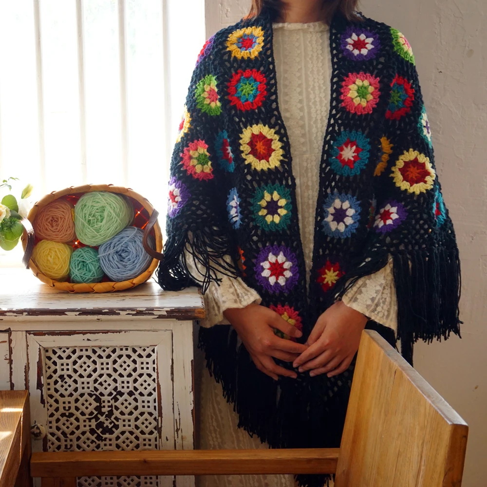 Ручной работы шарфы для женщин шарф палантины большие вязаные с цветочным