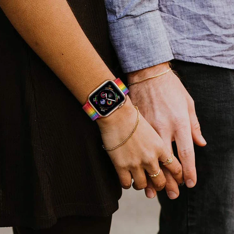 Laforuta для Apple Watch Band 44 мм 40 iWatch 5 4 3 2 42 38 Sport Loop Rainbow Nylon браслет ремешок часов|Ремешки