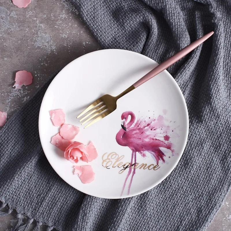 

Ceramic Dinner Plates Flamingo Plate Nordic Tableware Porcelain Tray Snack Dishes Restaurant Party Serving Dessert Plate Platter
