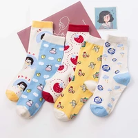 cute cartoon fruit print kawaii socks women korean harajuku cow strawberry funny socks pure cotton midi tube short sock meias
