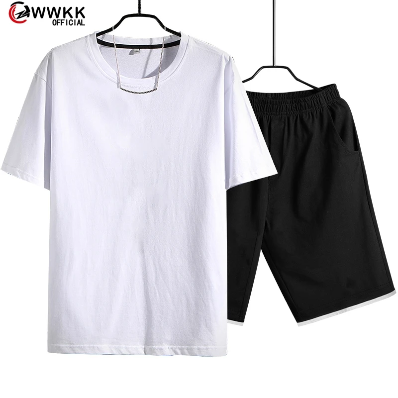 

WWKK 2020 Fashion t-shirt Shorts Set Men Summer 2pc Tracksuit+Shorts Sets Beach Mens Casual Tee Shirts Set Sportswears