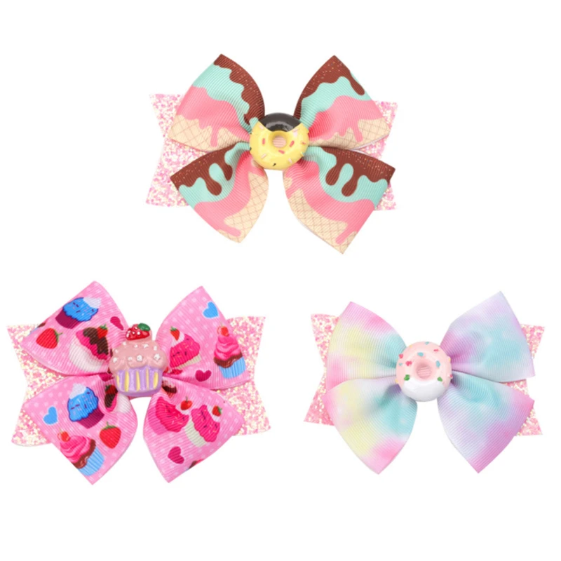 

10 шт./лот 4 "бант для волос вертушка заколки для волос для девочек, детские футболки с принтом в виде героев мультфильмов, мороженое заколки д...