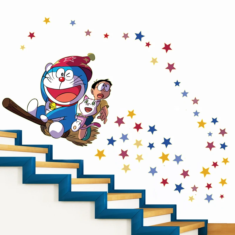 

Children Reading Room Wall Sticker With Cartoon Theme Doraemon and Animals Room Decorated Sticker for Kid Birthday Party